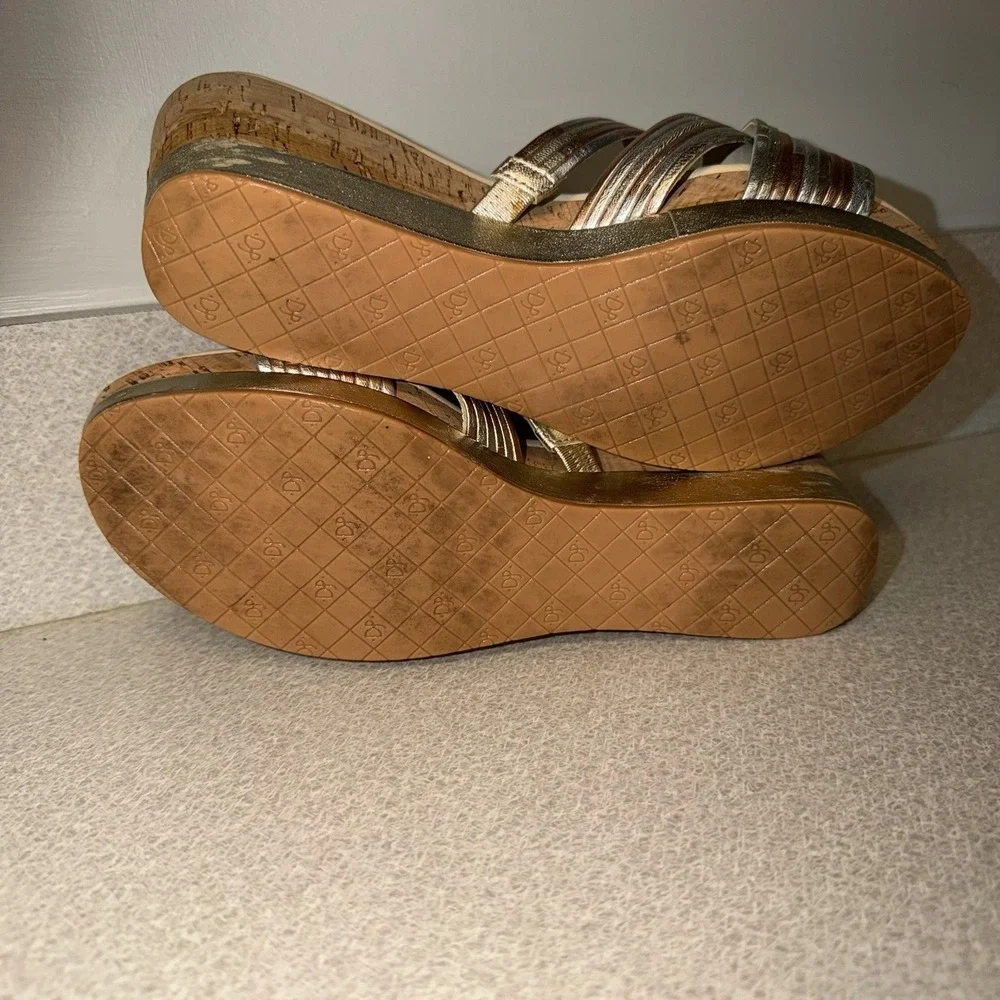 Donald Pliner Lettie Metallic Toe Loop Wedge Sandals Gold Silver‎ Rose Size 9 M
